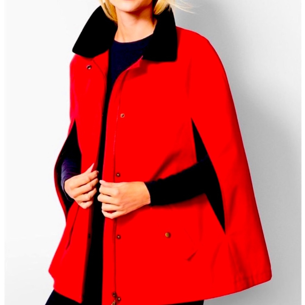 Talbots Donegal Funnel Neck Zip Red Cape